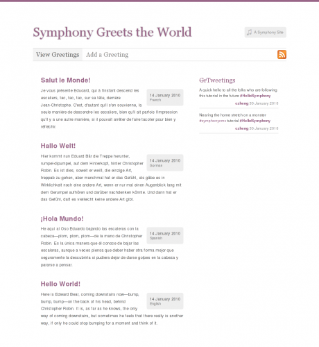 Hello Symphony: Full Home Page